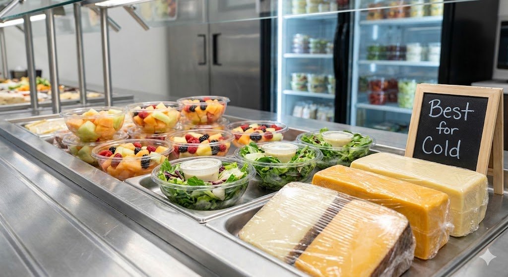 how restaurants store cold salads and fruits with cling film rolls