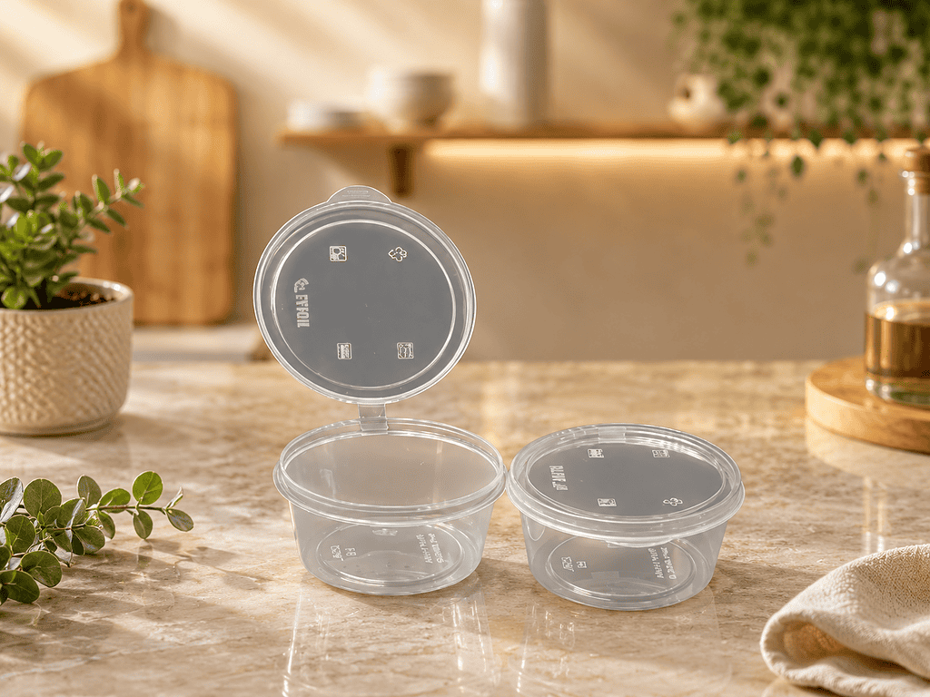 Chutney container — 25ml hinged disposable plastic container by DAKON Alfa Foil
